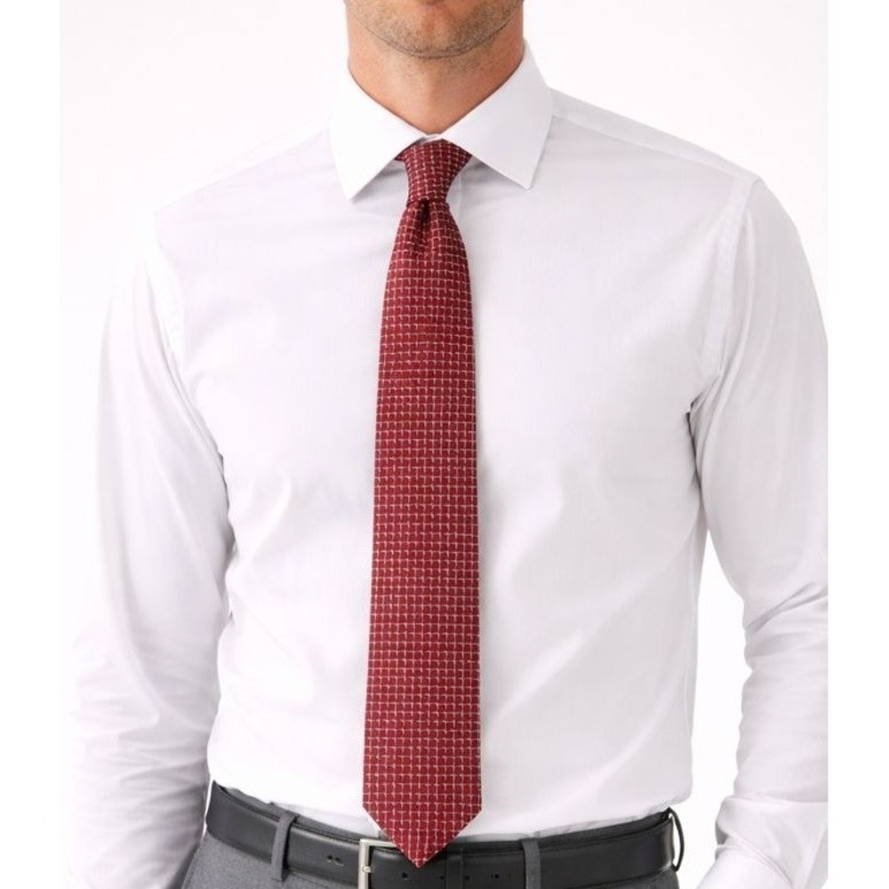 Executive Collection Silk‎ Blend Geometric Pattern Necktie Burgundy White